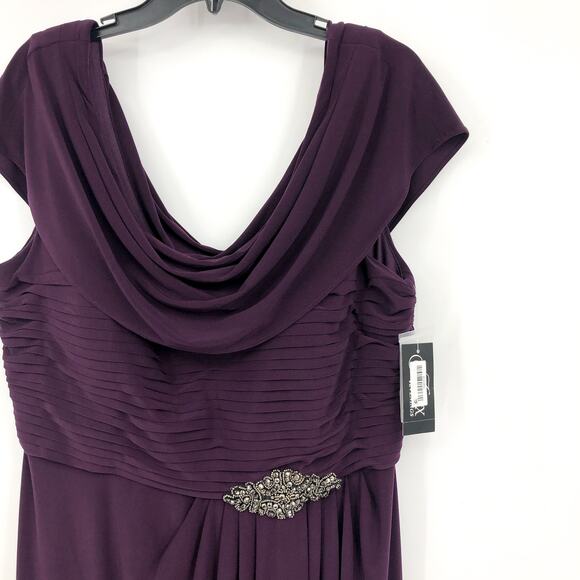 ALEX EVENINGS Matte Jersey A-Line Dress Size 16 Eggplant Purple Cowlneck NWT - Picture 6 of 12